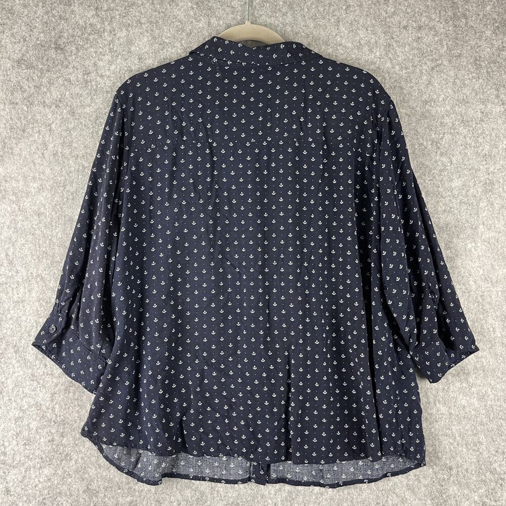 Per Se Top Womens 2X Blue Anchor Print Blouse Button Front 3/4 Sleeve Nautical - Picture 8 of 12